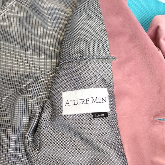 Allure Men Dusty Rose Pink Velvet Slim Fit Jacket Size 40S/0 - Picture 11 of 16